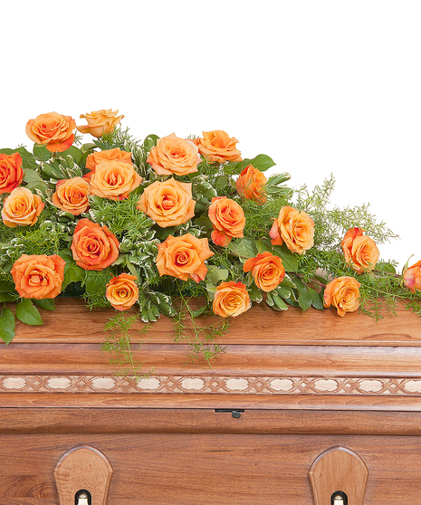 Orange Rose Casket Spray | Fargo Funeral Flowers