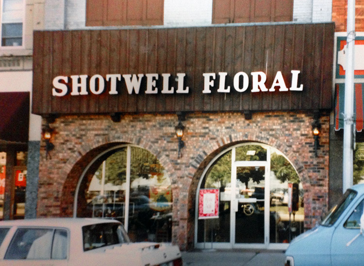 Brock and wood make up the facade of our 1980s storefront